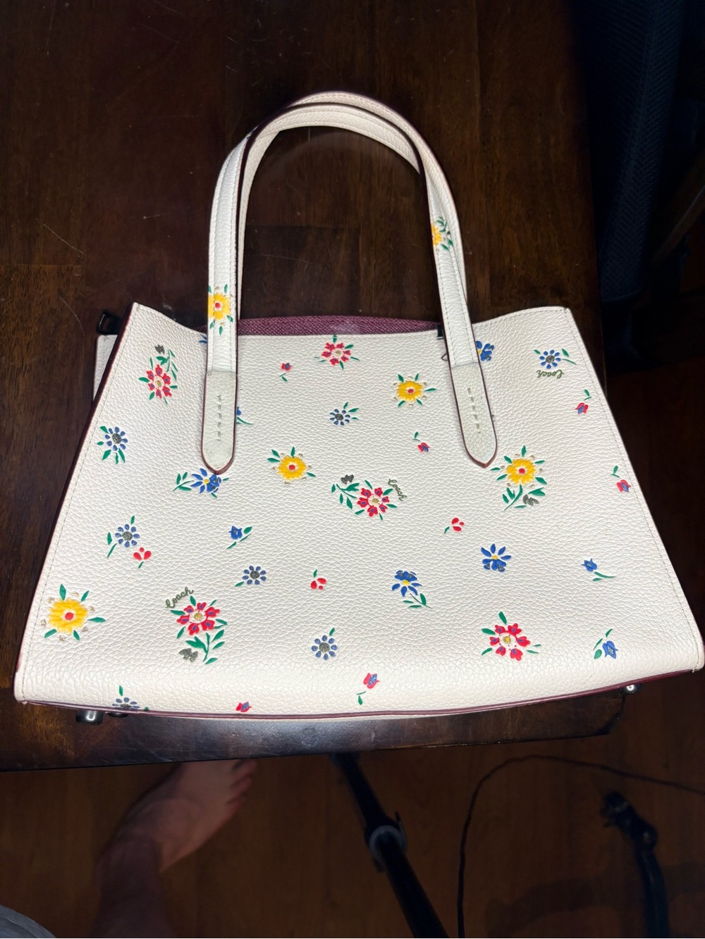 Coach Cream Leather Tote with Multicolor Floral Print - Picture 2 of 9